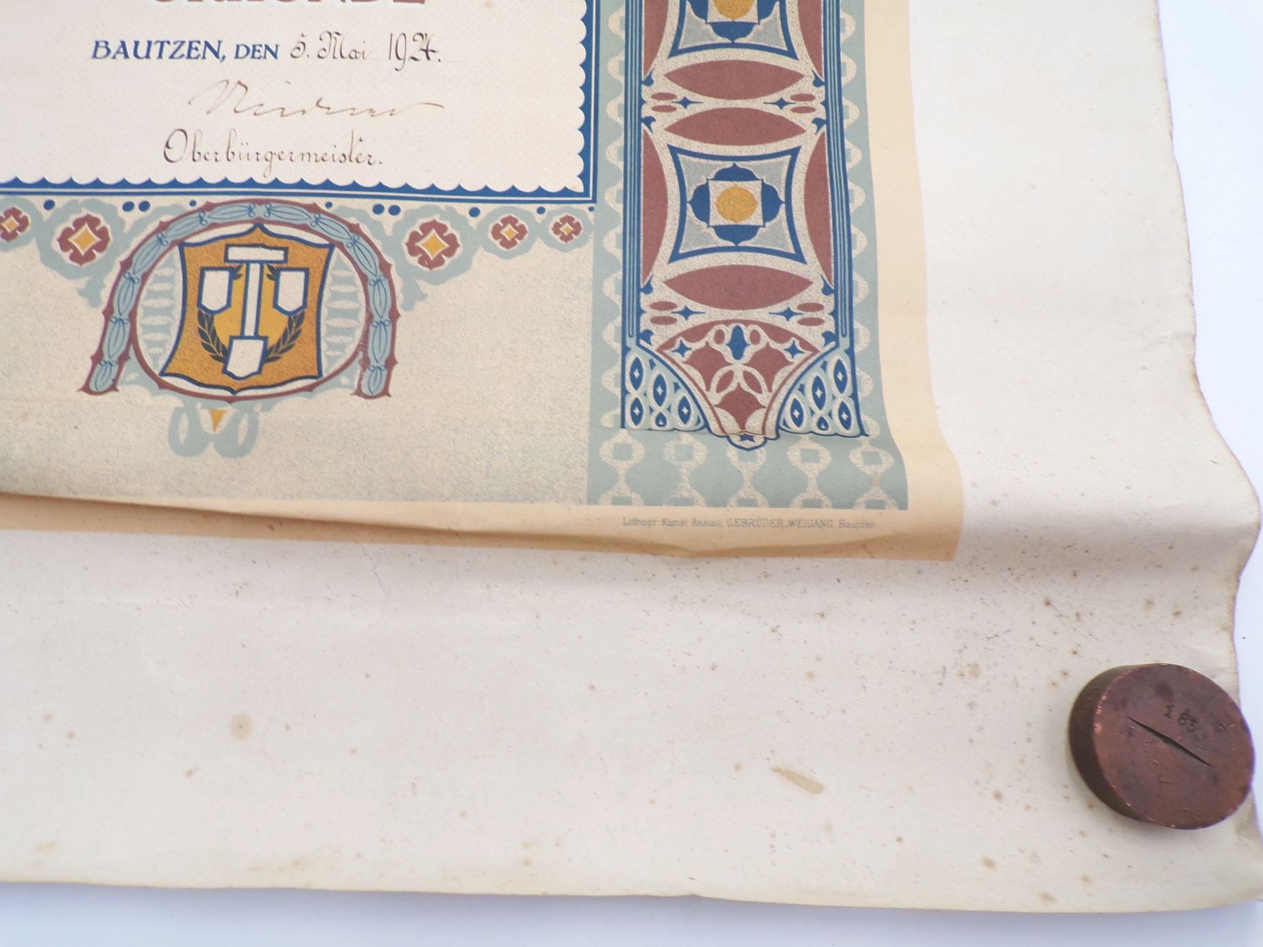 Urkunde Waggonbau Busch Bautzen 1924 Urkunde Waggonbau Busch Bautzen 1924