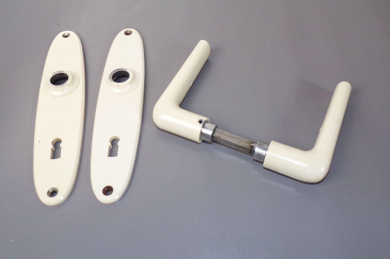 Alte Türgarnitur Türklinke Türbeschlag Art Deco Beige Creme Set 1930 er Bauhaus