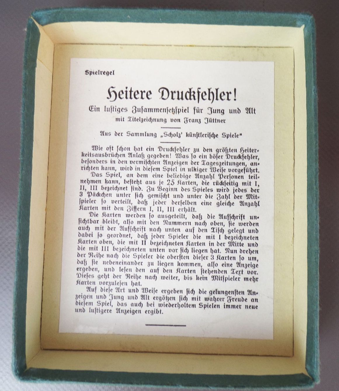 Heitere Druckfehler Franz Jüttner Verlag Jos Scholz Mainz Gesellschaftsspiel Heitere Druckfehler Franz Jüttner Verlag Jos Scholz Mainz Gesellschaftsspiel
