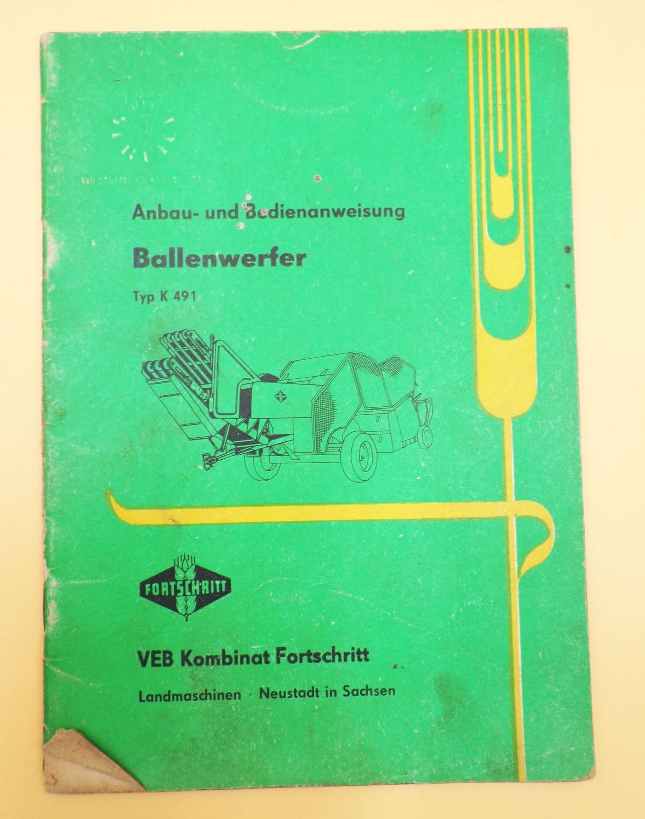 Anbau und Bedienungsanweisung Typ K491 VEB Kombinat Fortschritt 1969