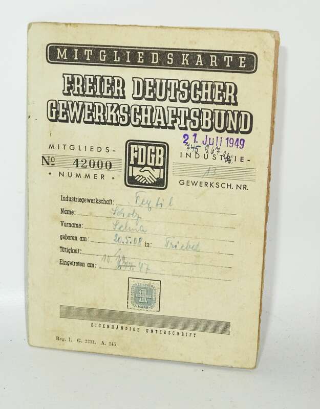Mitgliedskarte FDGB Spendenmarken Beitragsmarken 1949 D7