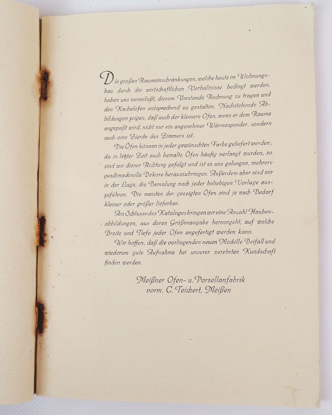 Alter Katalog Meissener Ofen und Porzellan Fabrik Teichert Meissen 1930 er 