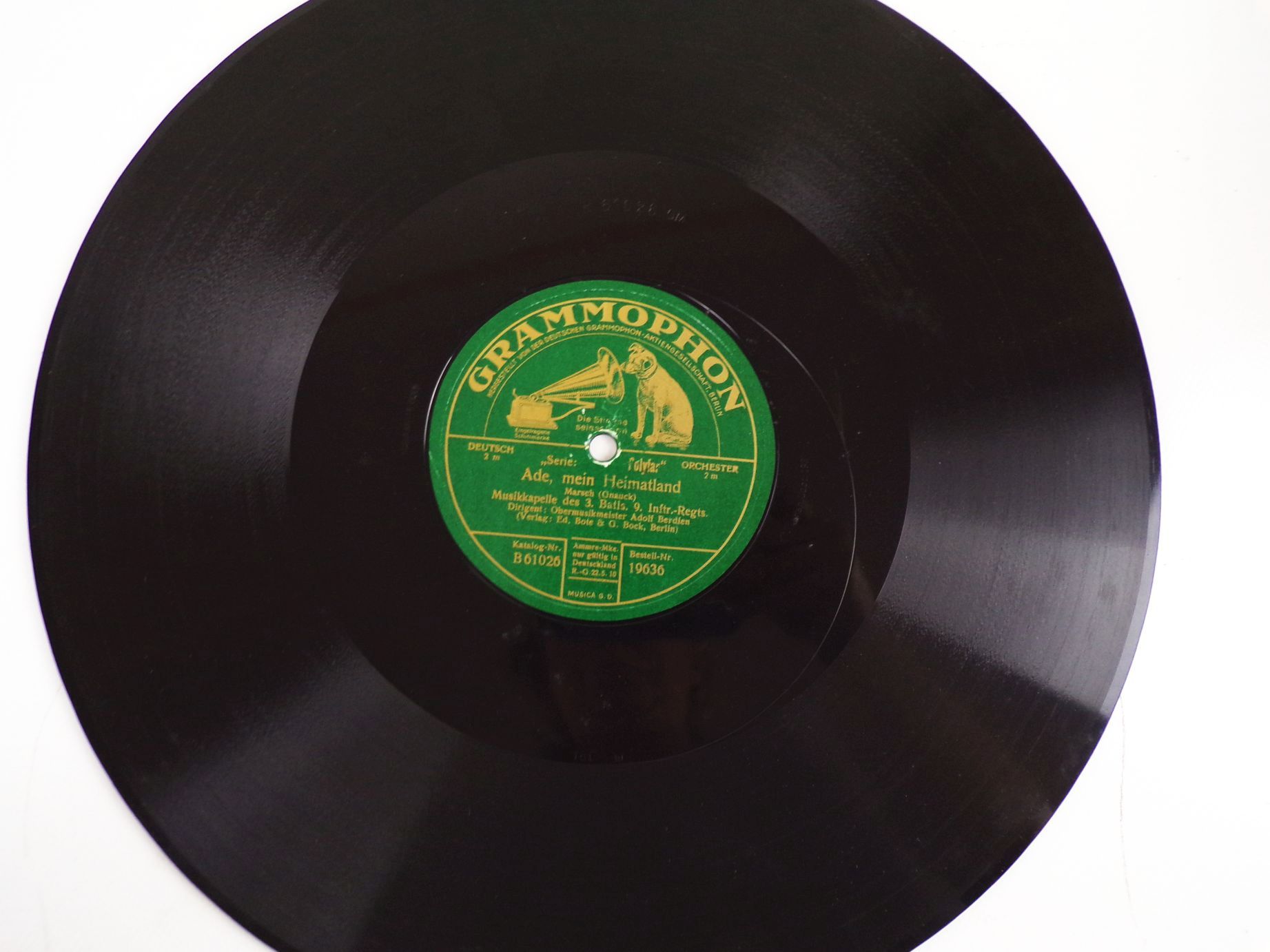 Schellackplatte Musikkapelle 3 Bataillon 9 IR Militär Musik Ade mein Heimatland 