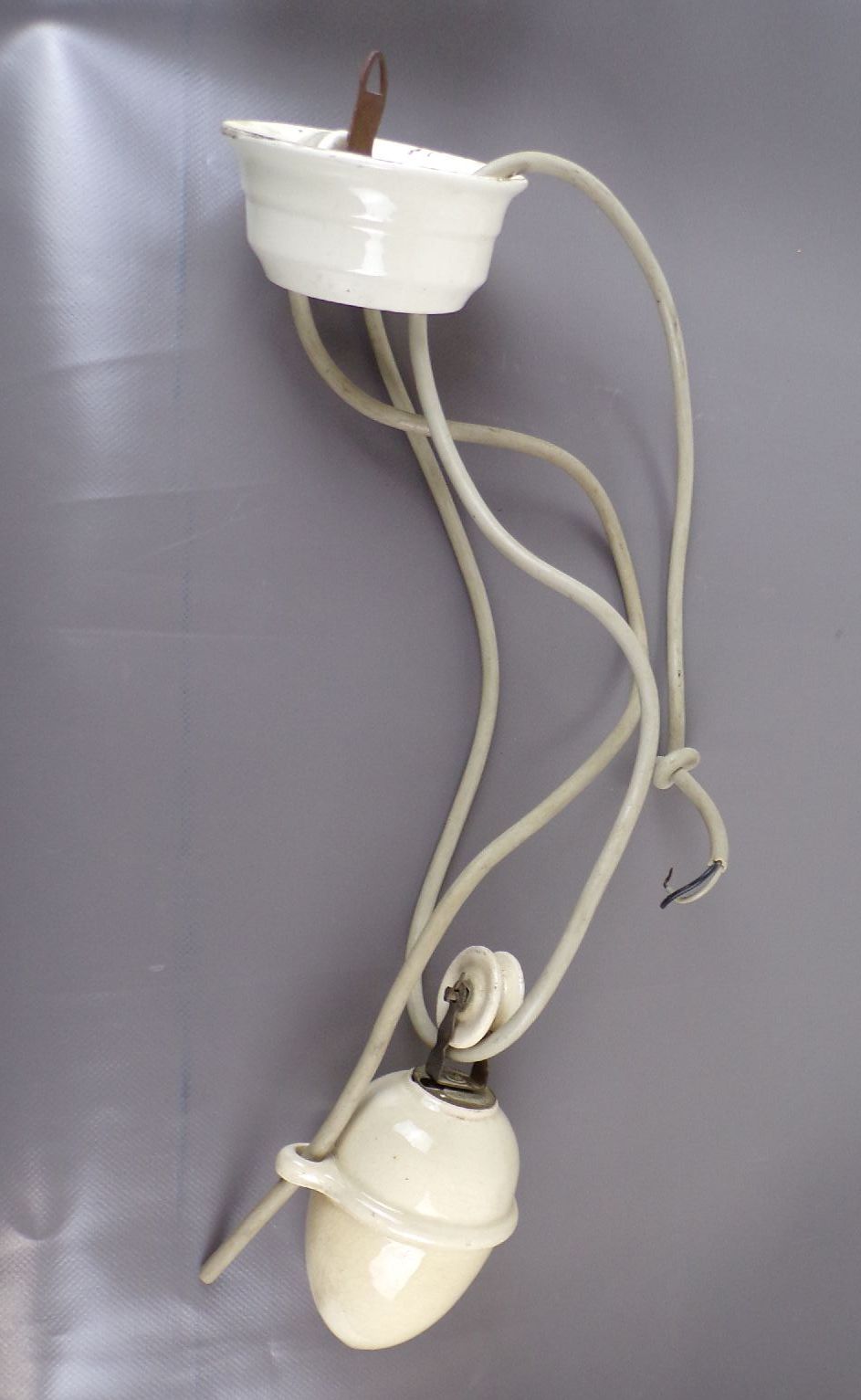 Alter Lampenzug Weiss Steingut Lampenpendel Leuchte Aufhängung