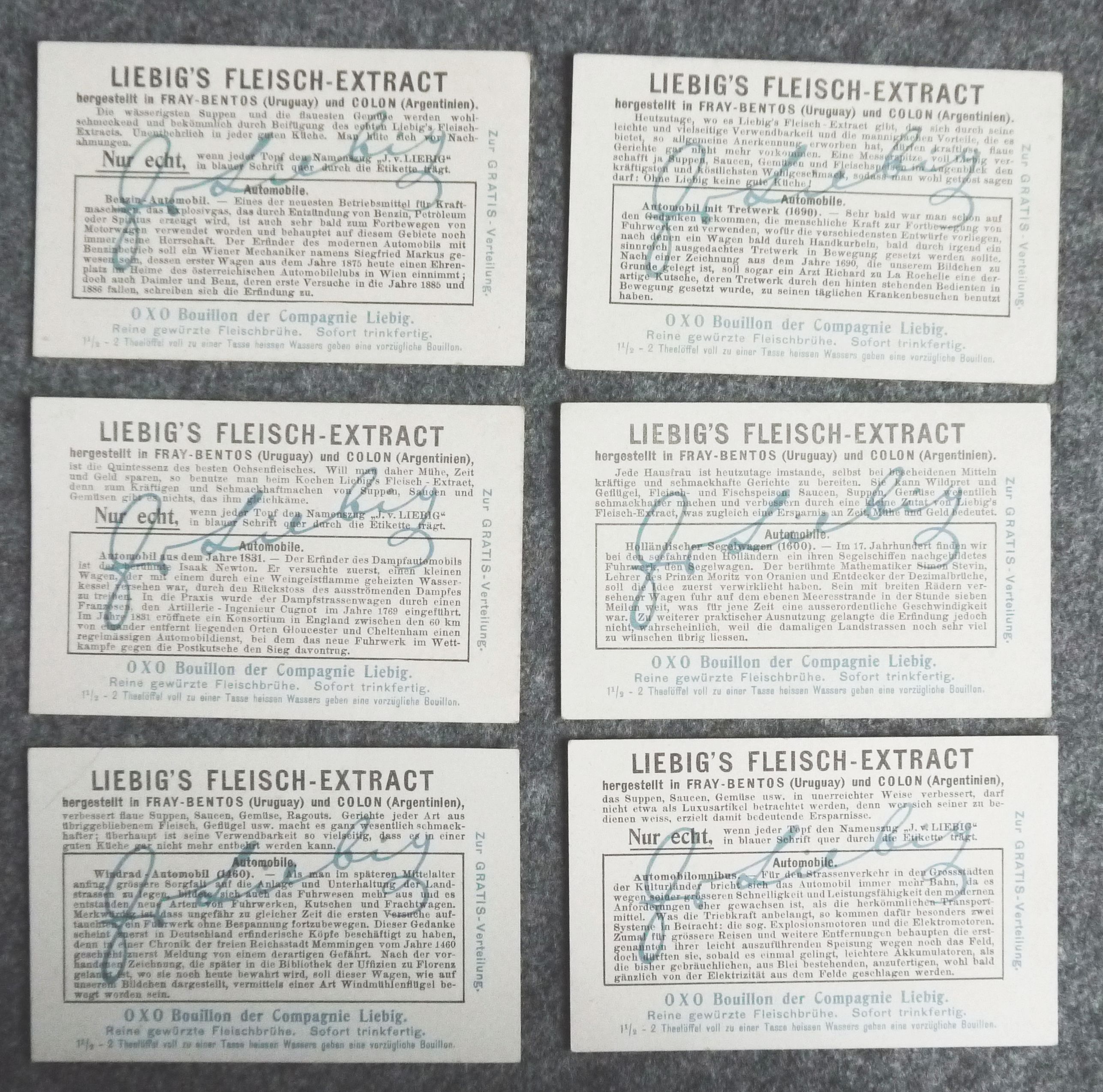 Liebigs Fleisch Extract Serie Automobile Sammelbilder