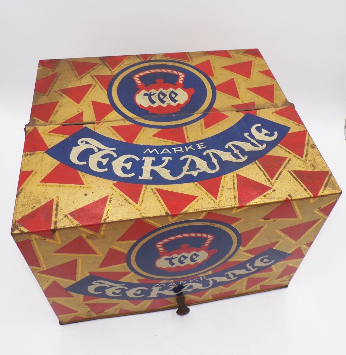 Teekanne Verkaufskasten Verkaufsvitrine Antik aus Blech 1930 er Reklame 