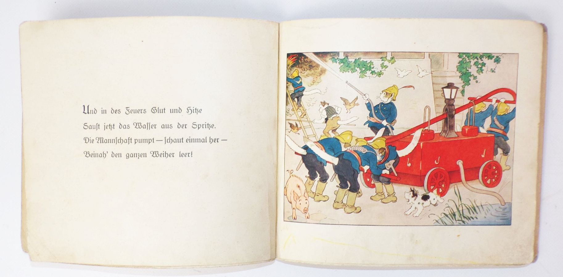 Die Katzenfeuerwehr lustige Bilder von Fritz Baumgarten seltenes Kinderbuch 