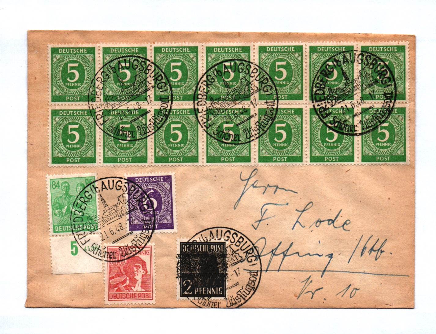 Brief Augsburg 1948 Alliierte Besatzung Briefkuvert Deutsche Post