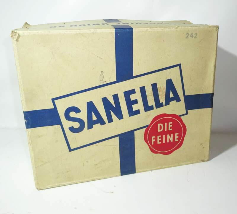 Alter Reklame Karton Kiste Sanella Margarine Deko Laden Vintage 1940er Leerkarton ! 
