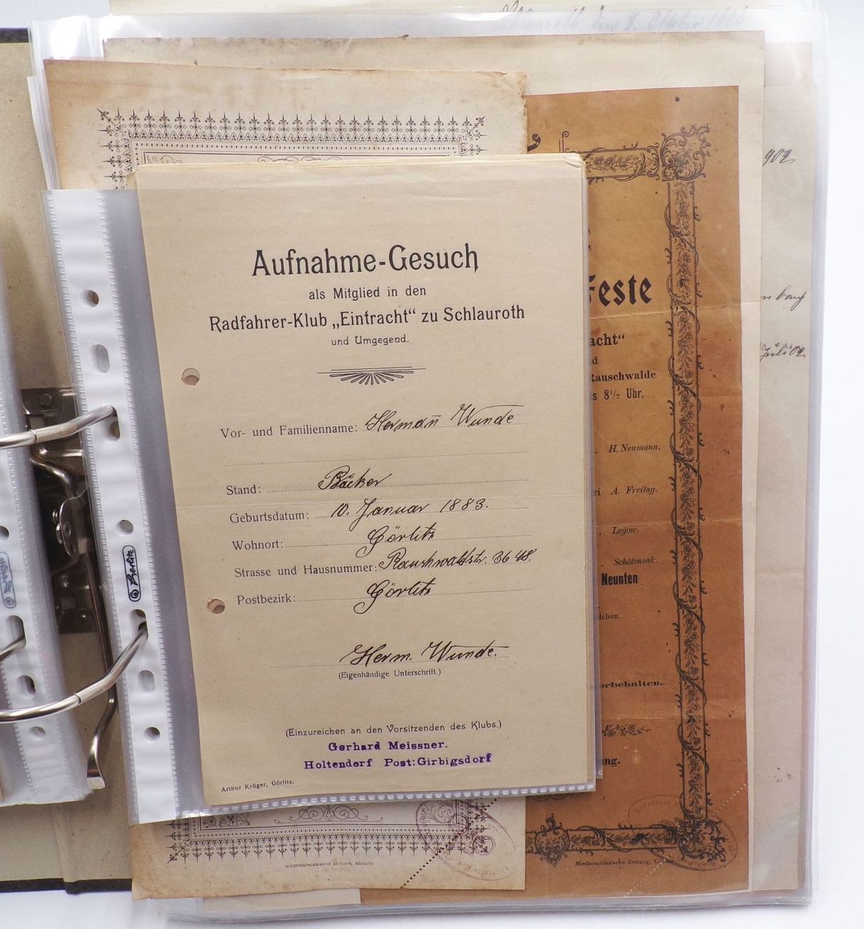 Ordner Dokumente Görlitz Schlauroth Radfahrerverein um 1900