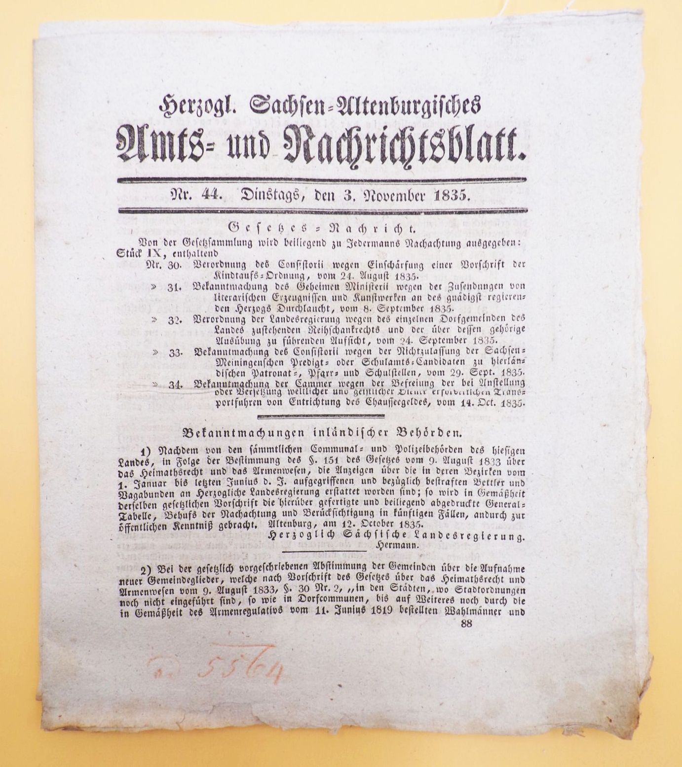 Herzoglich Sachsen Altenburgische Amts und Nachrichtsblatt 1835 
