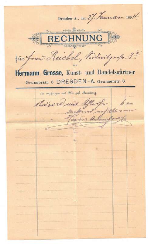 Rechnung Hermann Grosse Kunst Gärtner Dresden 1894 
