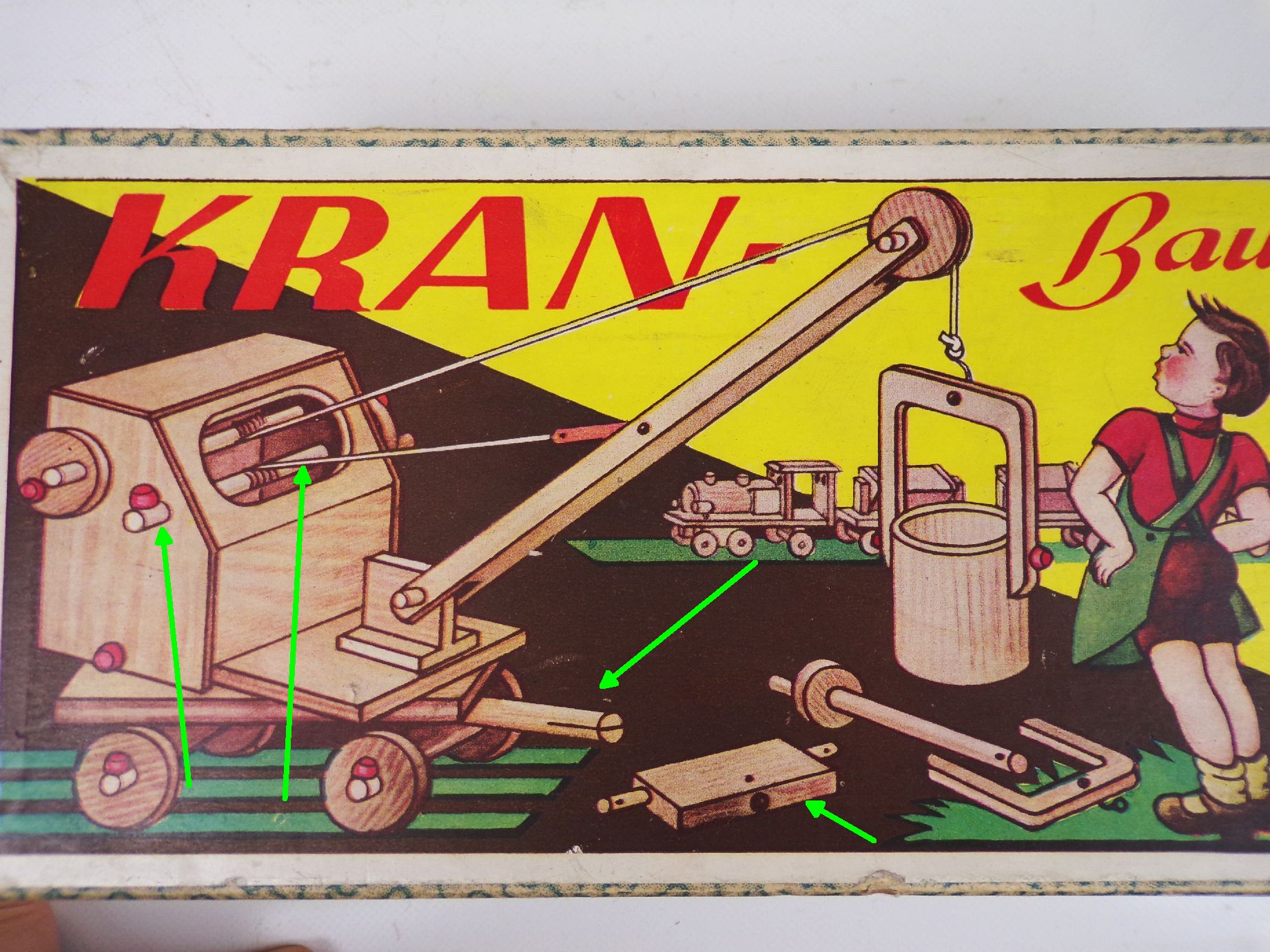 Alter Kran Baukasten Holzspielzeug Frankenwald Elfriede Jahn Ossla Thüringen 1963