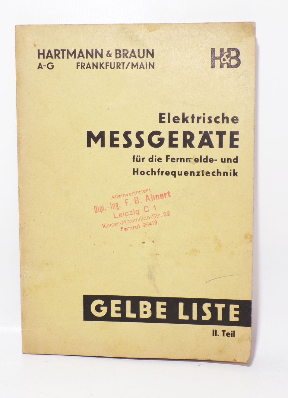 Hartmann Braun Frankfurt Elektrische Meßgeräte Gelbe Liste II Teil 1936