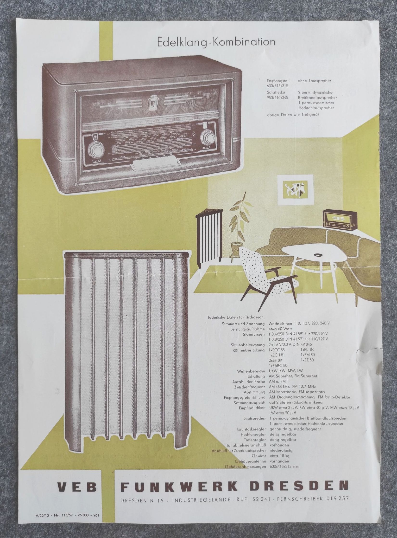 VEB Funkwerk Dresden Dominante Radio Prospekt 1957 VEB Funkwerk Dresden Dominante Radio Prospekt 1957