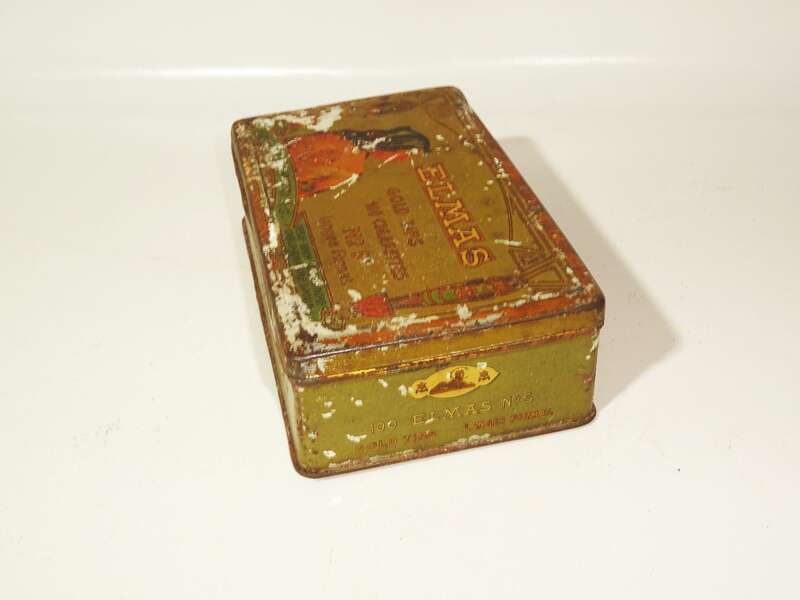 Jasmatzi Dresden Blechdose Elmas Grün um 1900 Zigarettedose tin box