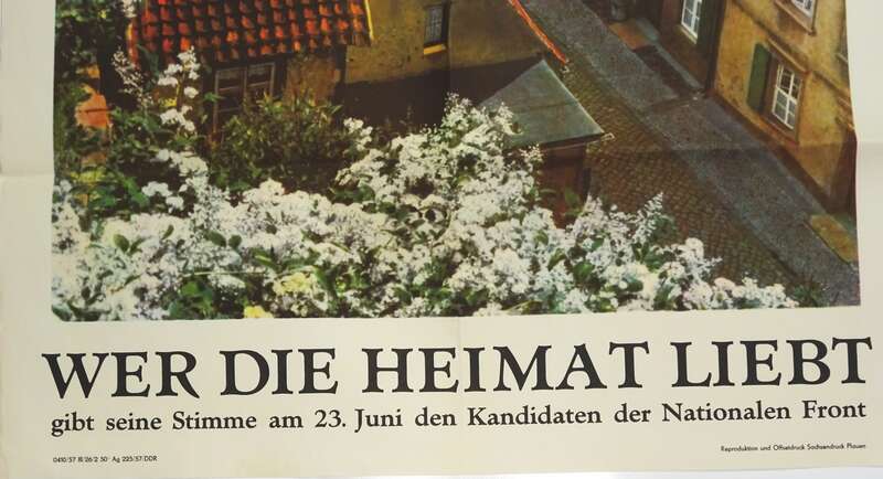Altes Plakat Wer die Heimat liebt Wahlen Nationale Front DDR 1957