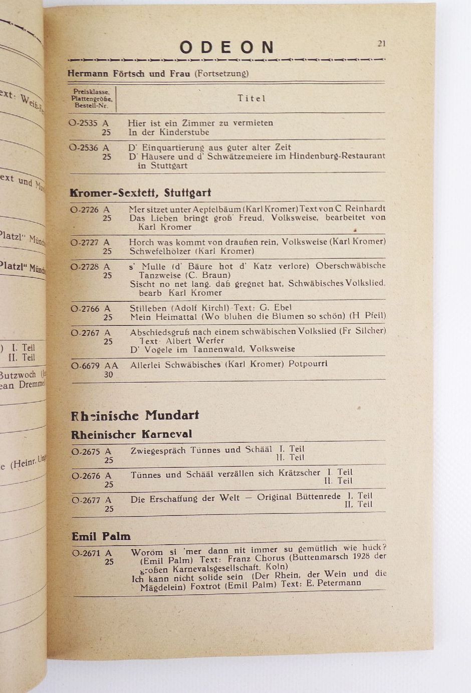 Odeon Electric Musikplatten Gesamt Nachtrag 1928 1929 zum Hauptverzeichnis Odeon Electric Musikplatten Gesamt Nachtrag 1928 1929 zum Hauptverzeichnis