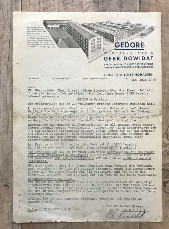 Prospekt GEDORE Werkzeugfabrik Juli 1939 Remscheid Lüttinghausen