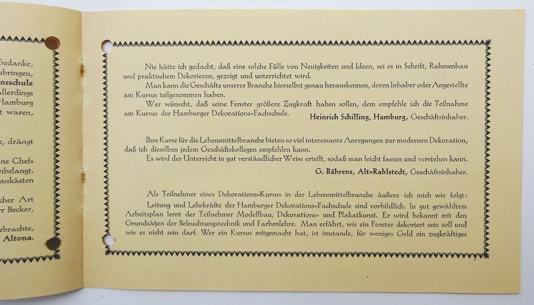 Alter Papierkram Hamburger Dekorations Fachschule Werbung 1927 Alter Papierkram Hamburger Dekorations Fachschule Werbung 1927
