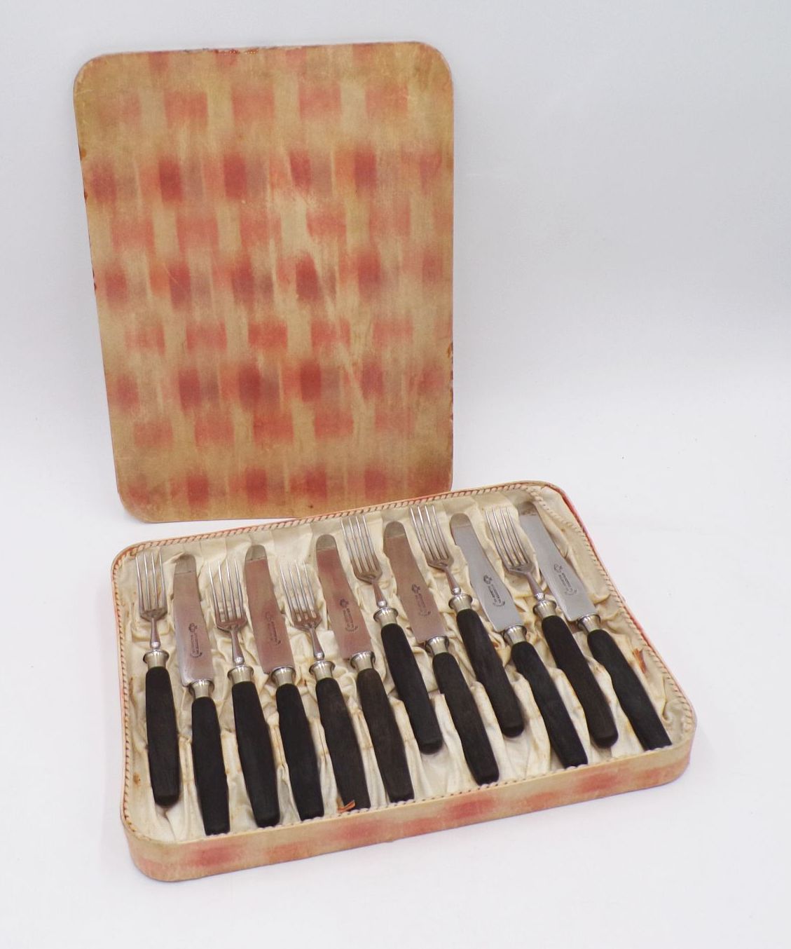 Altes Besteck 12 Teile Merten Solingen Eichenlaub Ebenholz Gabel Messer Antik