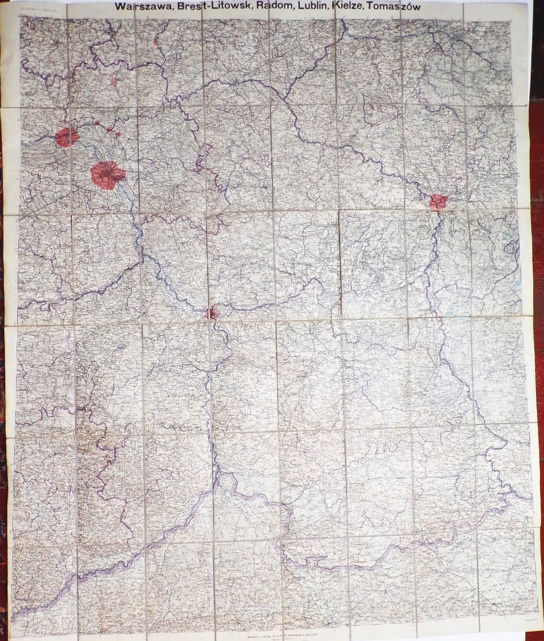 Alte Landkarte 1 Wk Warschau Brest Litowsk Radom Lublin Kielze Tomaszow Polen 1914