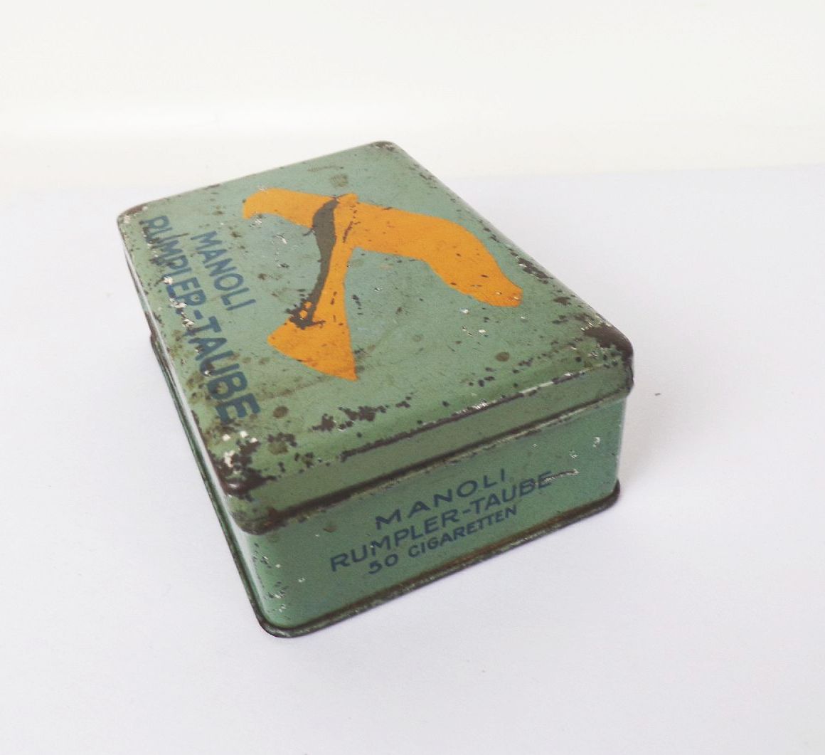 Manoli Rumpler Taube Blechdose 50er Cigaretten Dose Manoli Rumpler Taube Blechdose 50er Cigaretten Dose