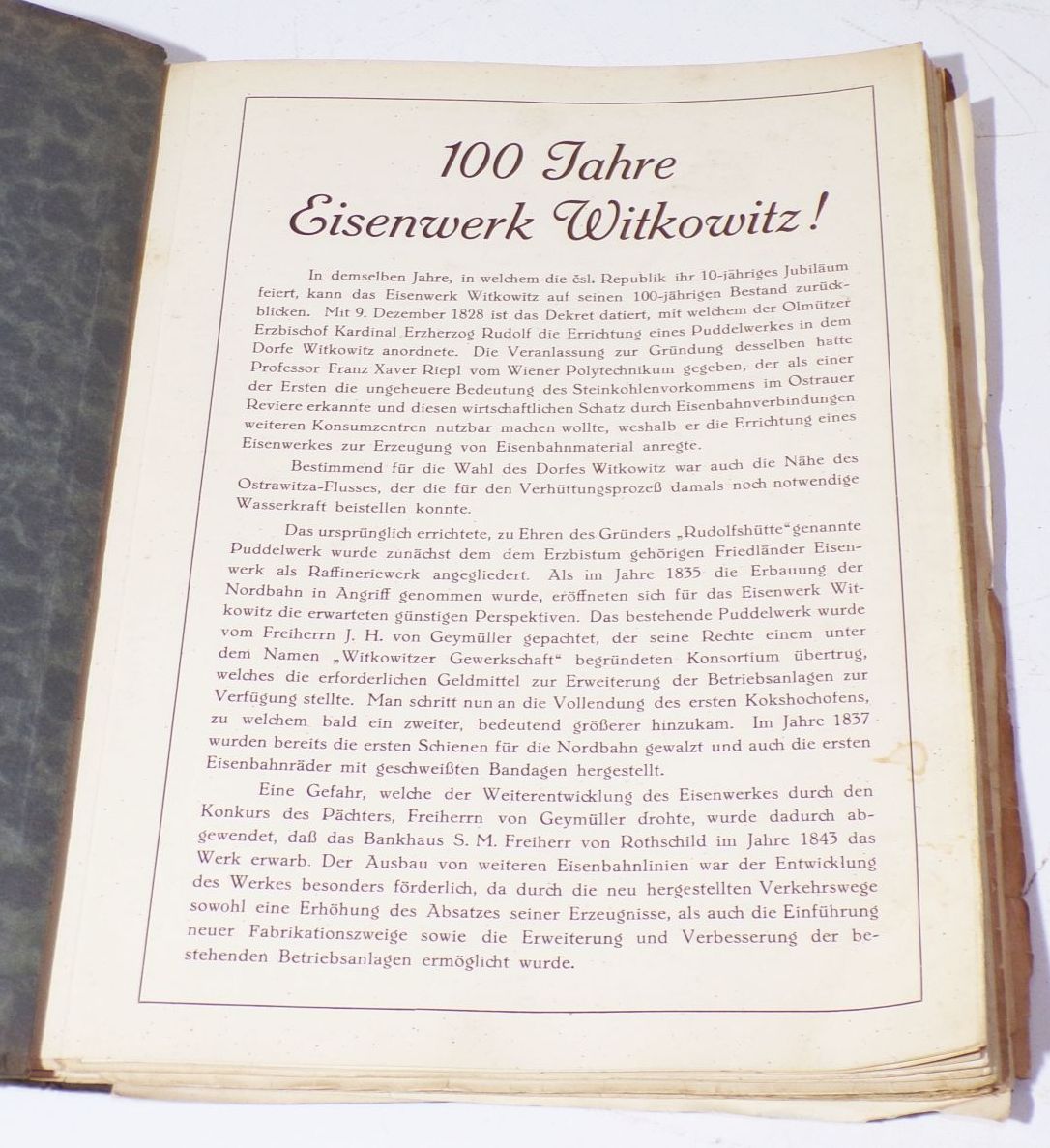 100 Jahre Eisenwerk Witkowitz Vítkovice Ostrava 1928