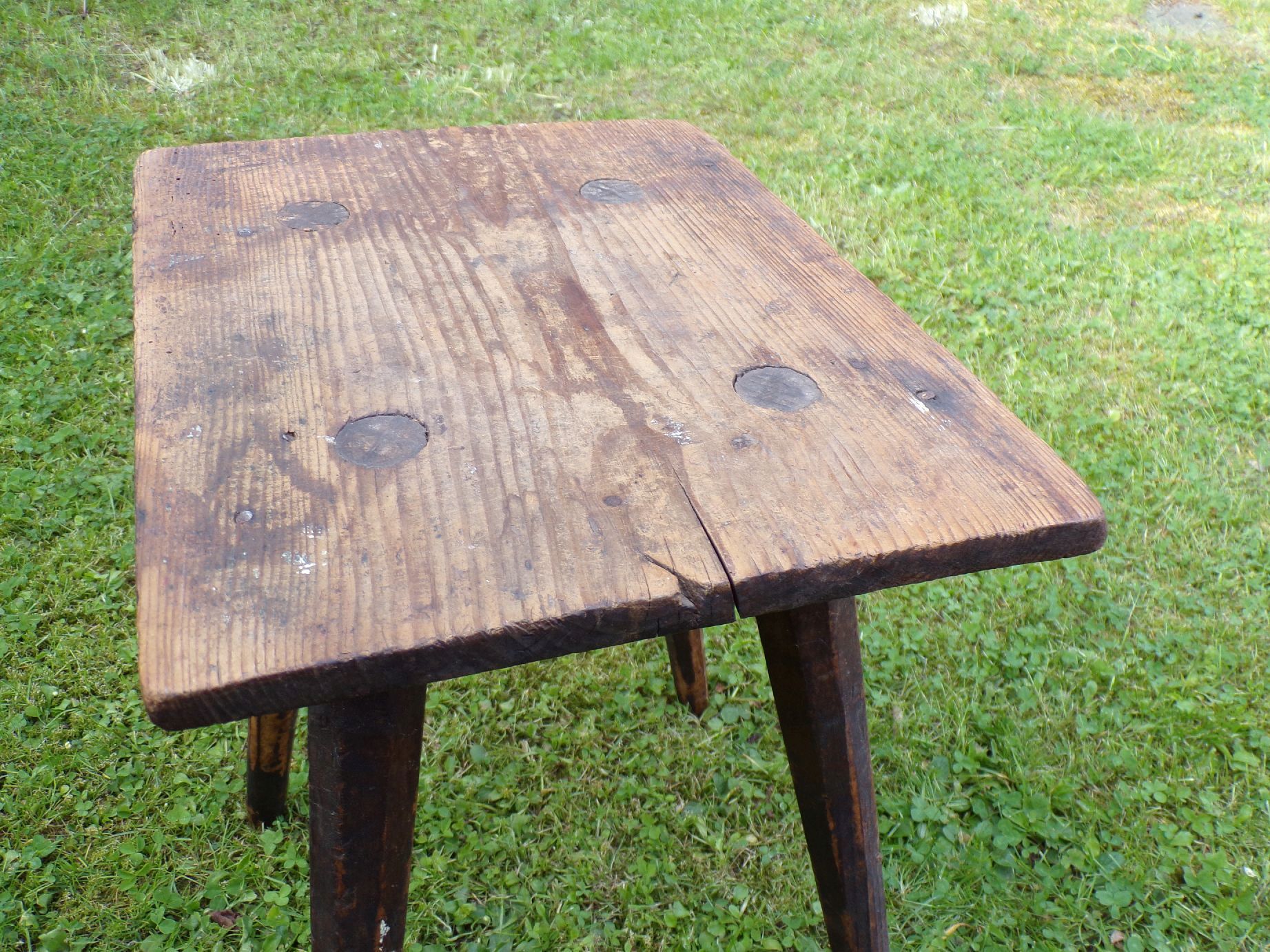 Alter Holzhocker Vierbein Schemel Holz Werkstatthocker