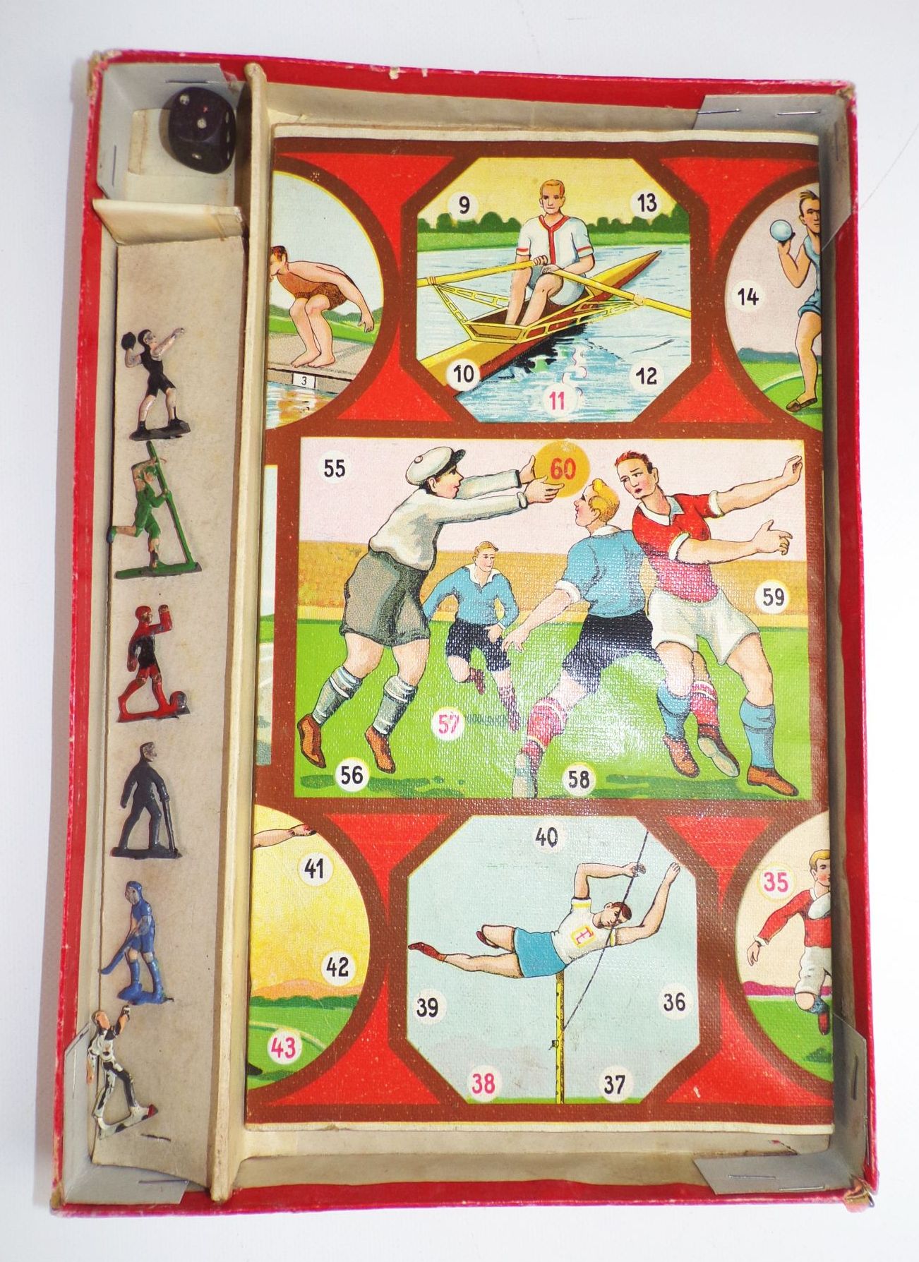 Die Olympischen Spiele Klee Brettspiel um 1930 mit Zinnfiguren