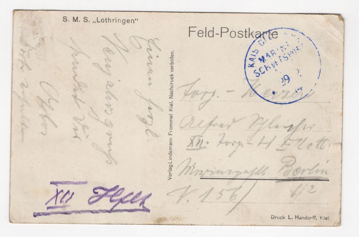 Ak SMS Lothringen Marine Schiffspost 1915 Lindemann Fromel Feldpost