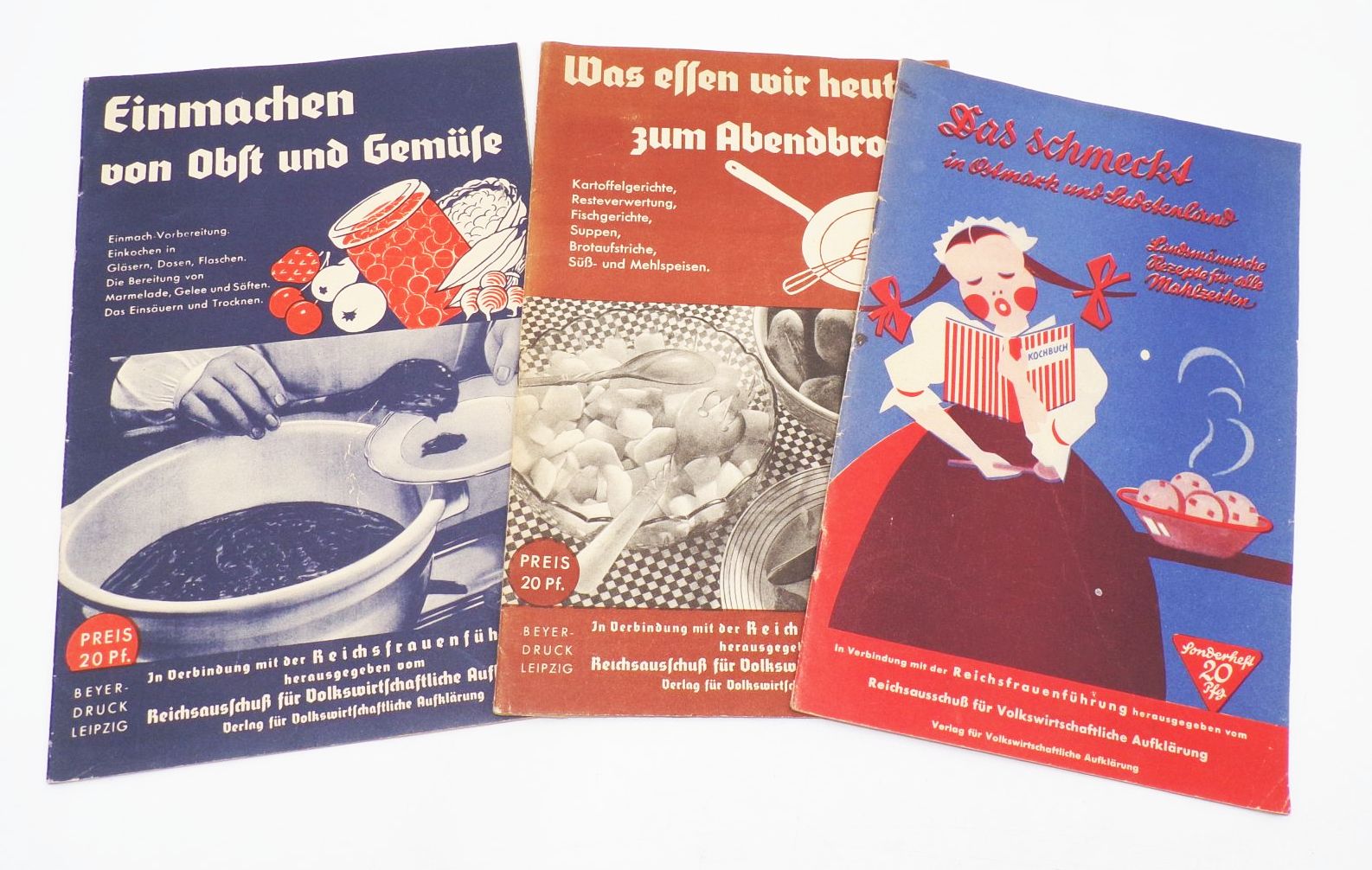 3 alte Kochhefte Rezepte teils vegetarisch Kochen Braten Backen 1930 er