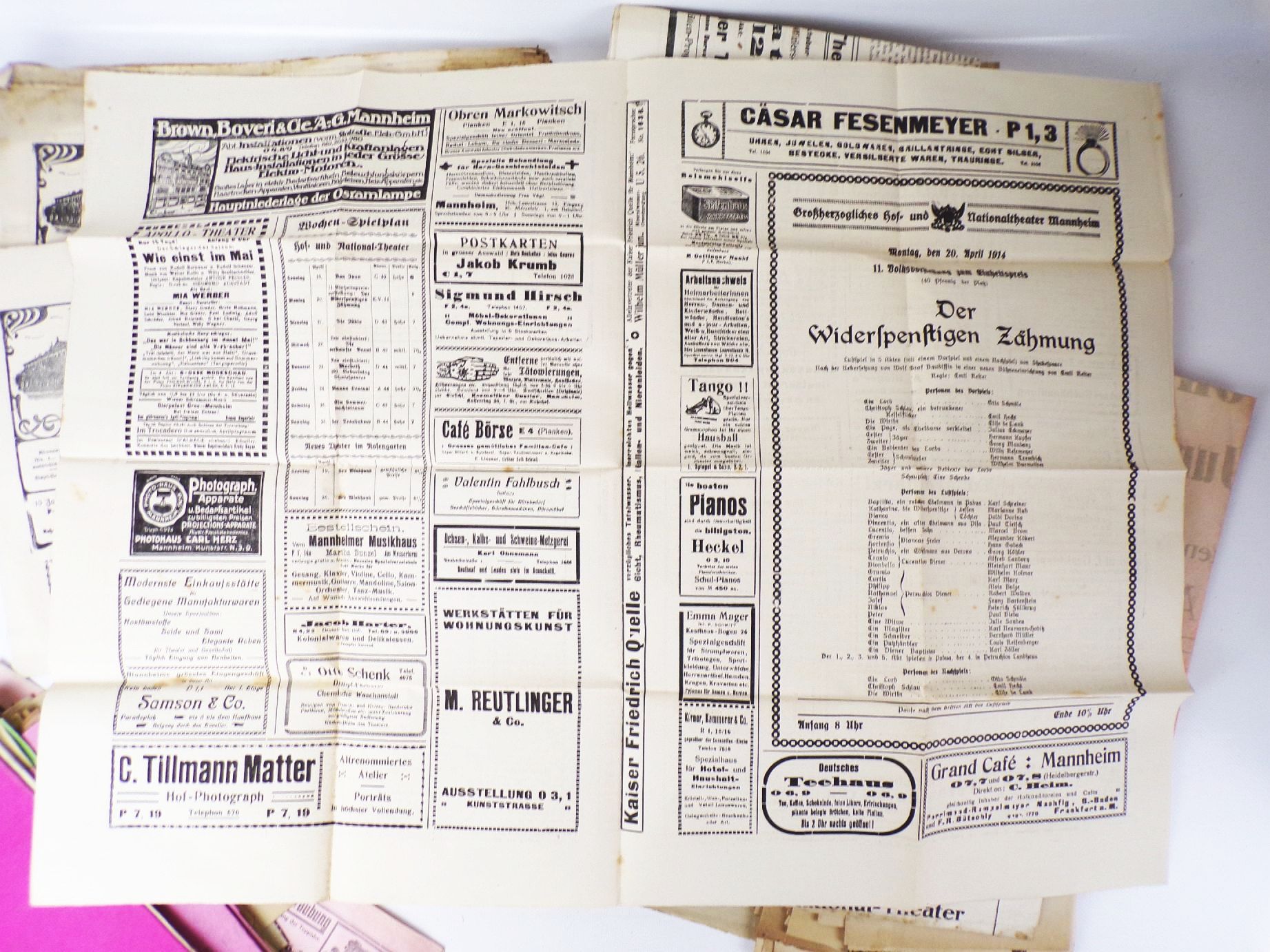 Konvolut Mannheim Theater Programme Plakate Aushänge um 1910 Konvolut Mannheim Theater Programme Plakate Aushänge um 1910