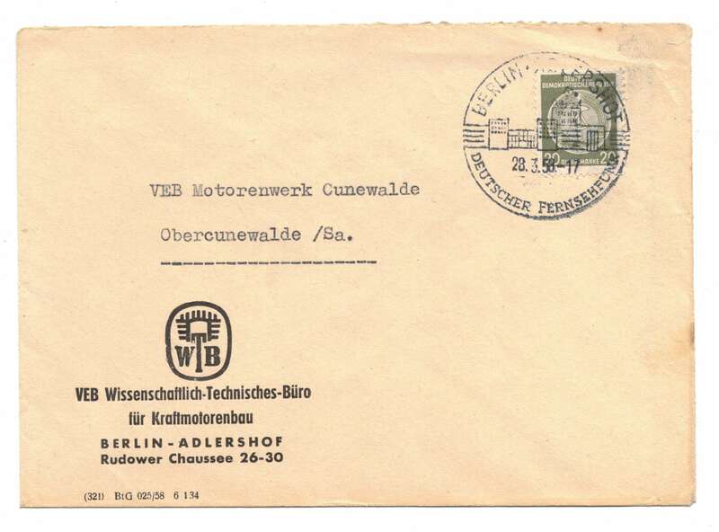 Brief 1958 Kraftmotorenbau Berlin Adlershof DDR 