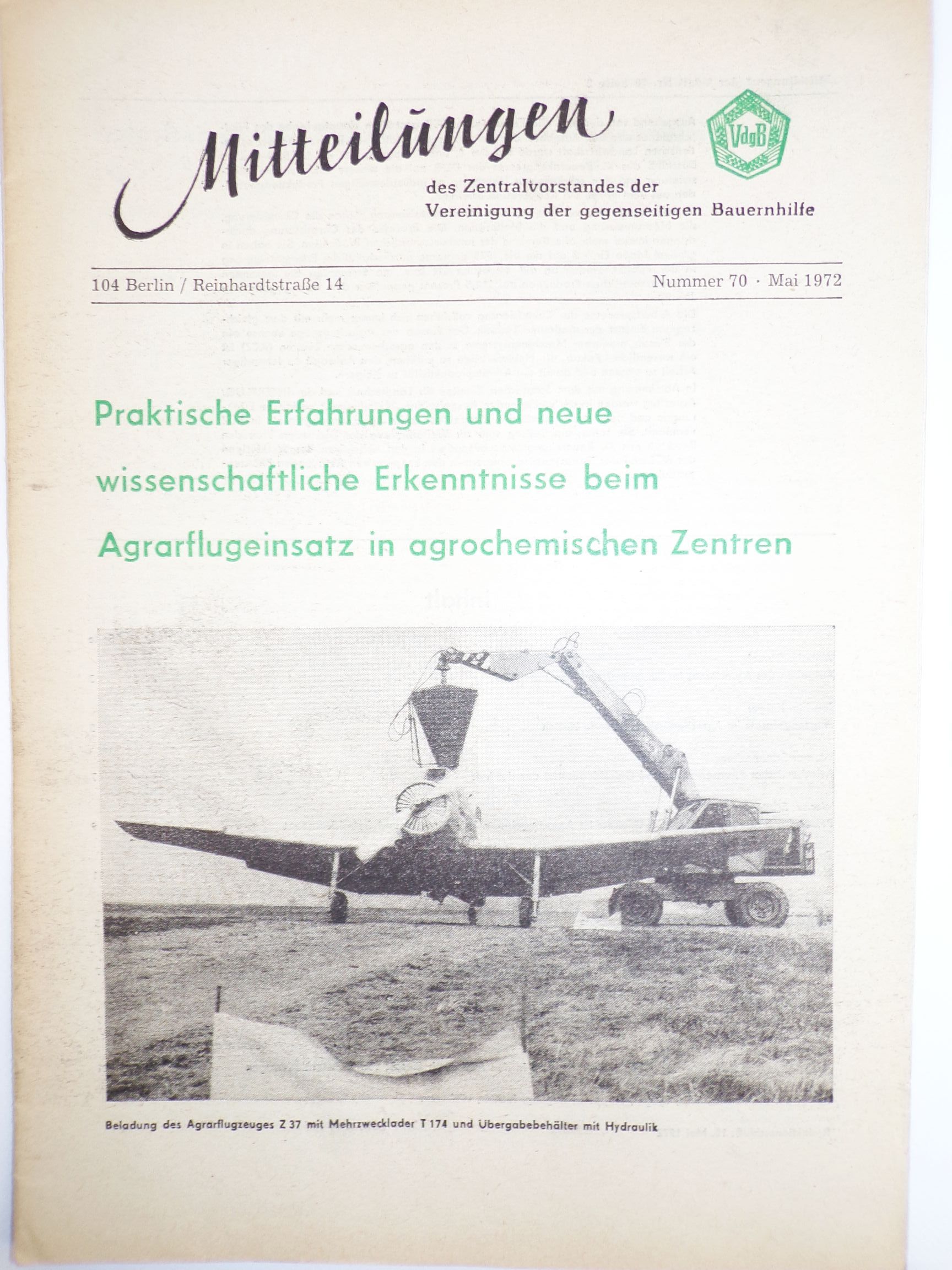 Mitteilung Bauernhilfe Agrarflugzeuge 1970 1972 Thema Flugzeuge Agraflug DDR LPG