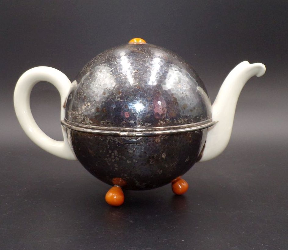 WMF Teekanne Kugel Bauhaus Design Bauscher Weiden DRP Hammerschlag