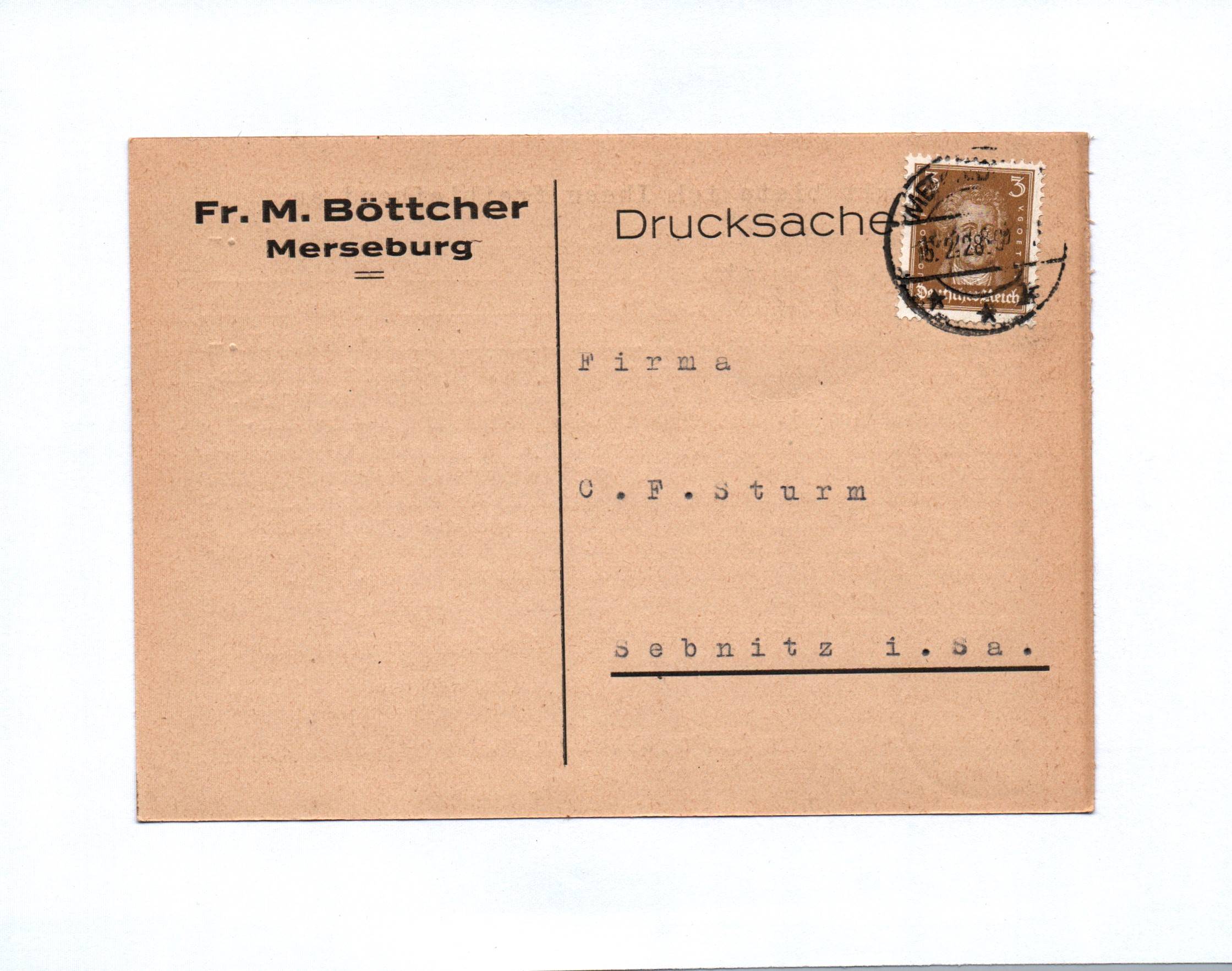 Drucksache Fr M Böttcher Merseburg 1928 Drucksache Fr M Böttcher Merseburg 1928