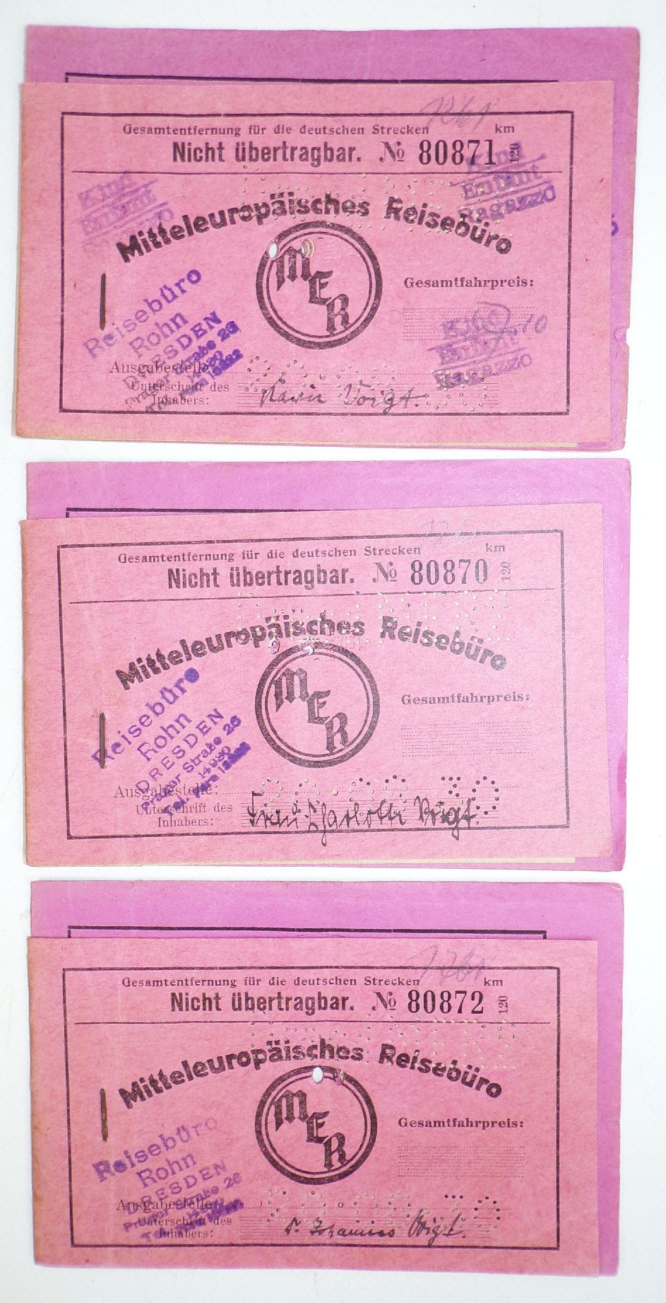 3 x Fahrschein Heft MER Mitteleuropäisches Reisebüro 1930 