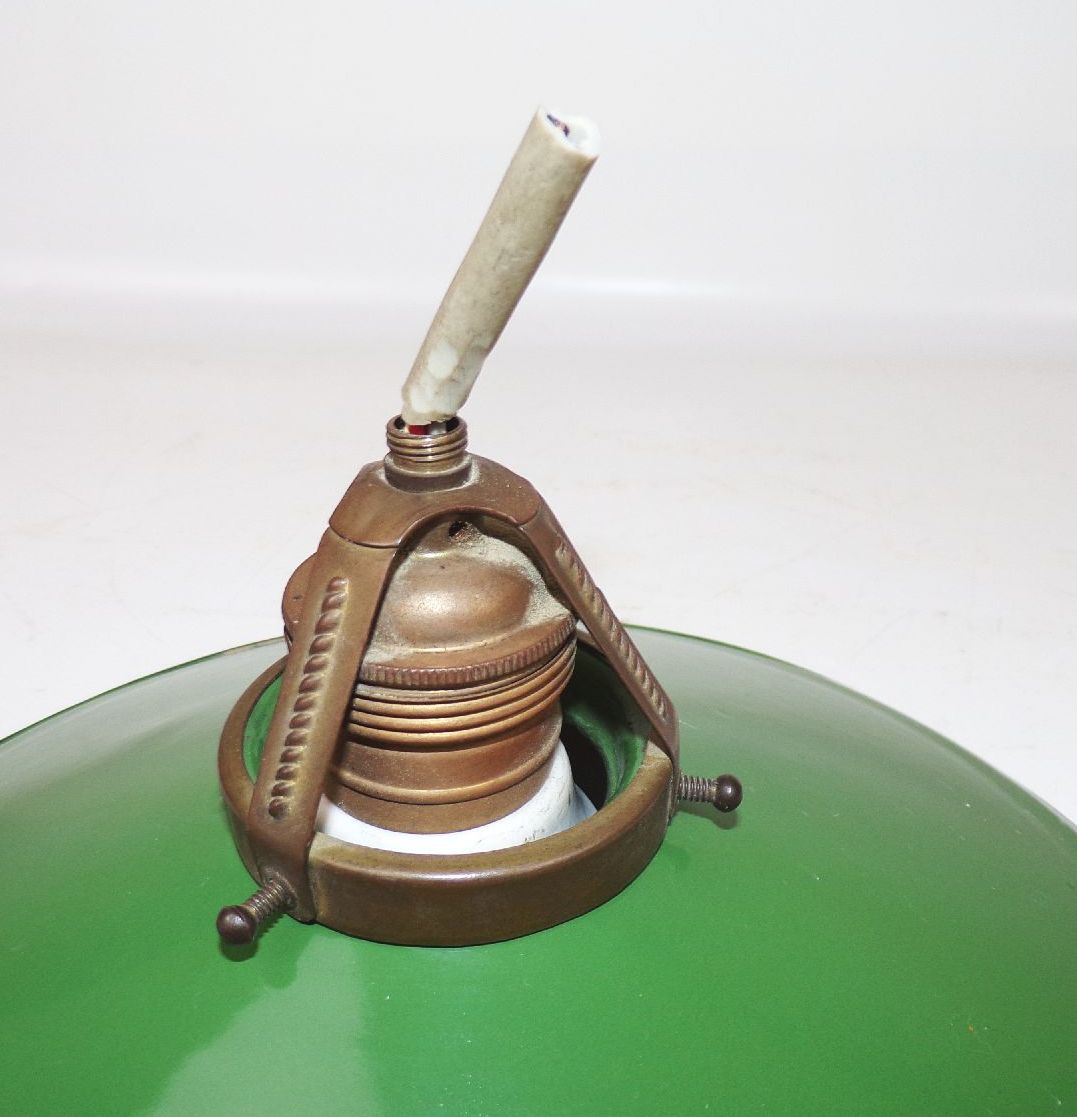 Alte Deckenleuchte Email E27 Grün Weiß Rund Art Deco Lampe Emaille 