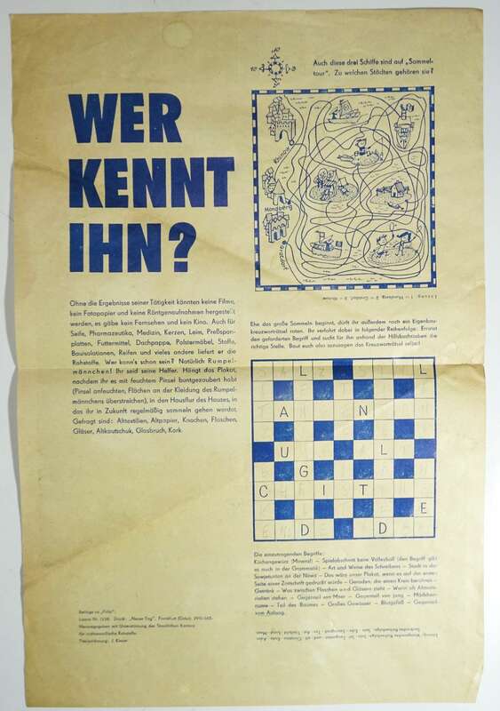 DDR Plakat Rumpelmännchen Knochen Altpapier Frösi Beilage 1960er 