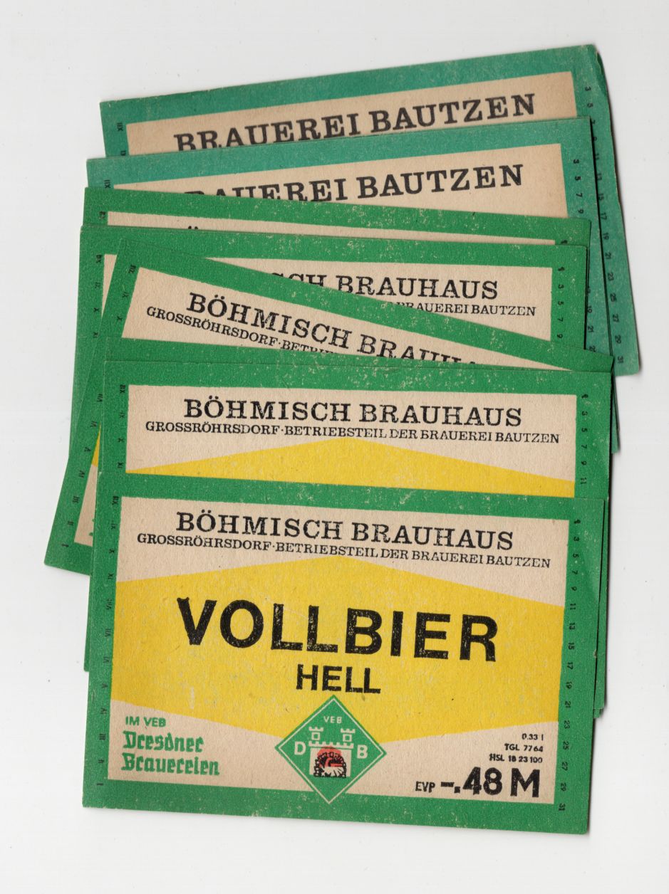 Bieretikett DDR Böhmisches Brauhaus Großröhrsdorf Vollbier hell Reklame