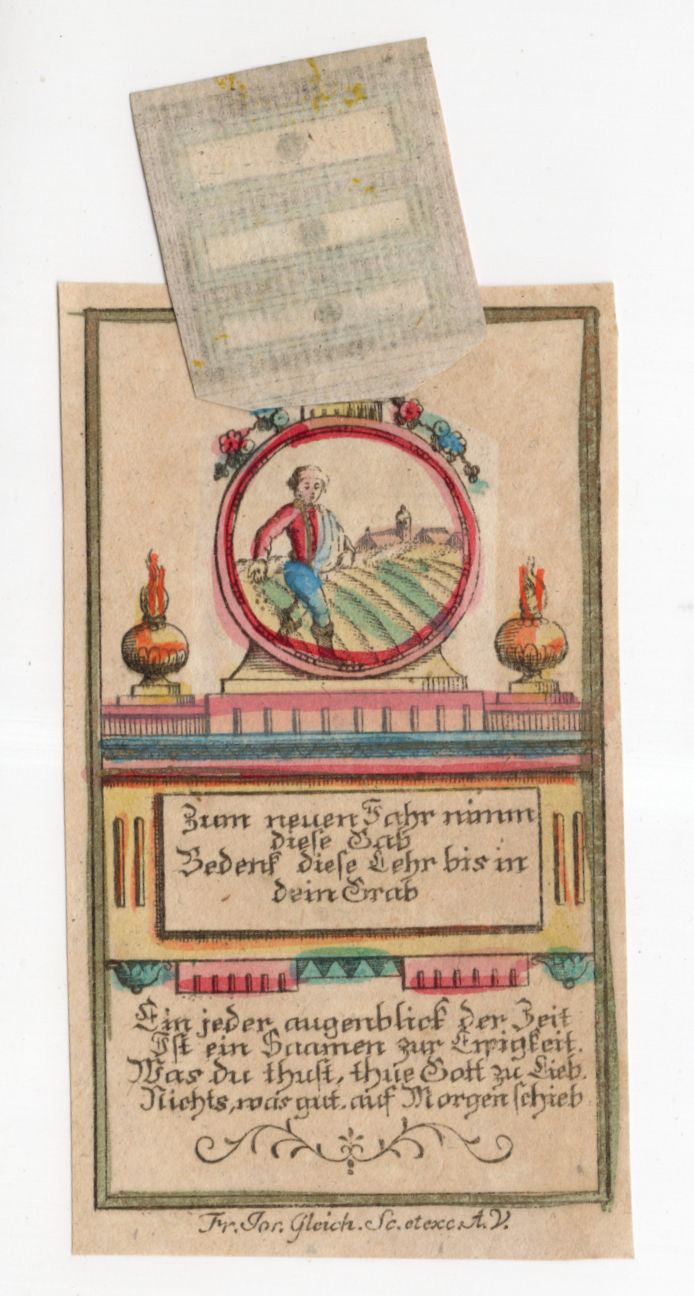 Heiligenbild Fleißbild koloriert um 1850 Gleich Augsburg klappbar
