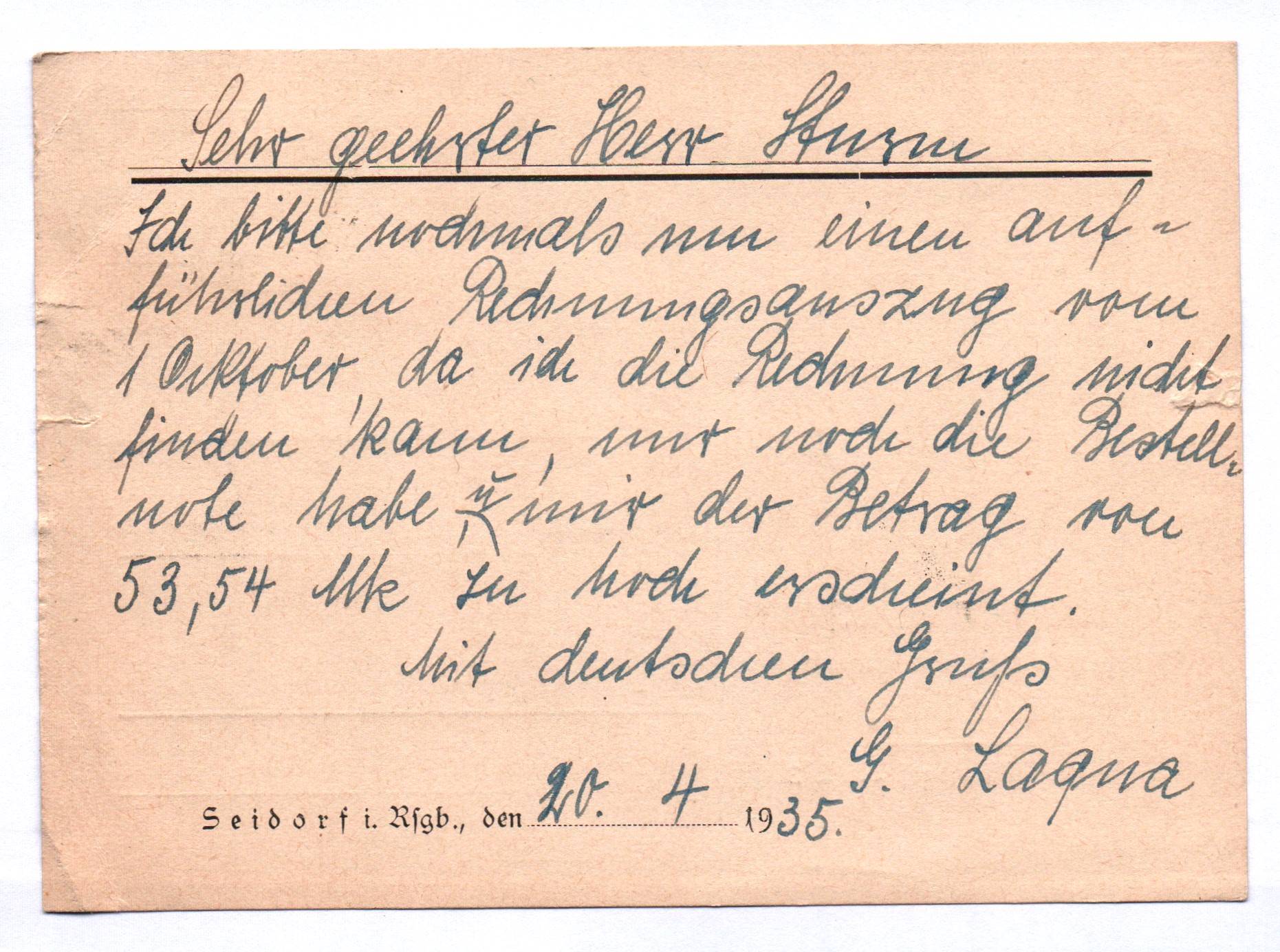 Postkarte Günther Laqua Baumschule und Gartenbaubetrieb Seidorf im Riesengebirge 1935 Postkarte Günther Laqua Baumschule und Gartenbaubetrieb Seidorf im Riesengebirge 1935