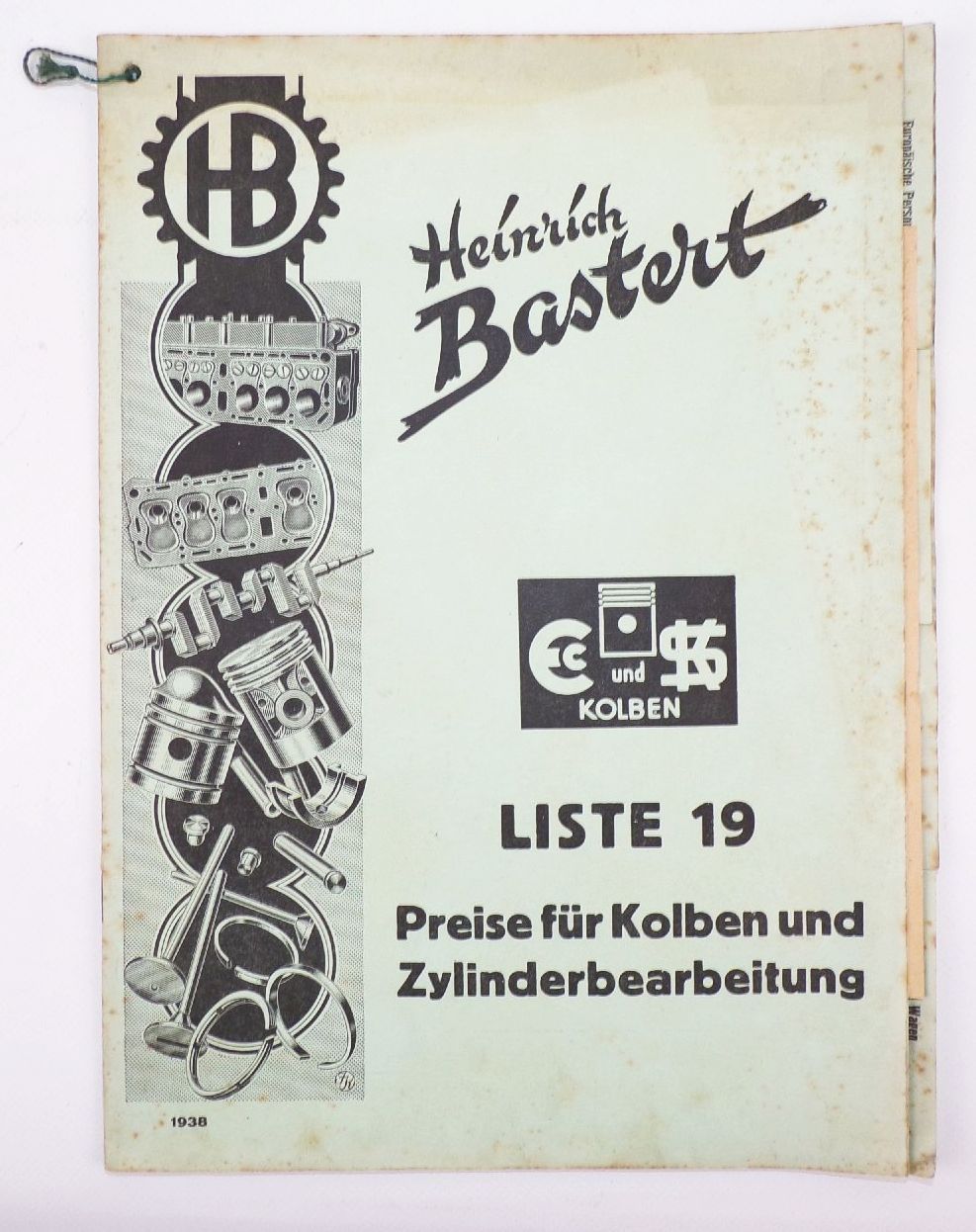 Katalog Heinrich Bastert Dresden 1930 er Preise Kolben Zylinder Bearbeitung 