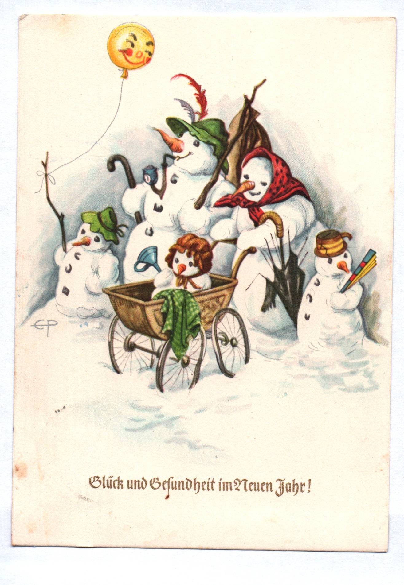 Ak Schneemann Familie Neujahr 1955 