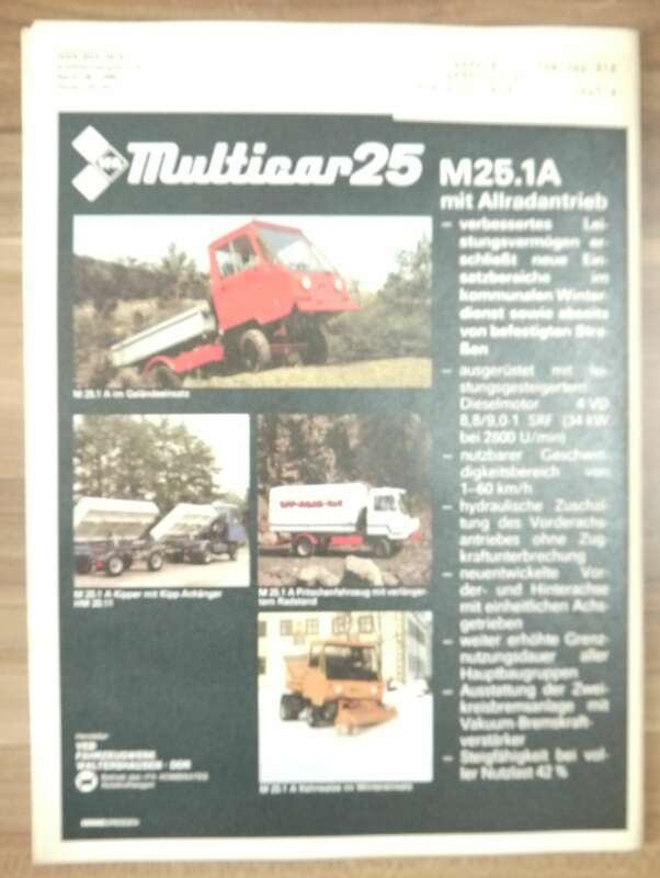 KFT Februar 1986 Multicar 25 für den kommunalen Ganzjahres Einsatz Heft IFA DDR