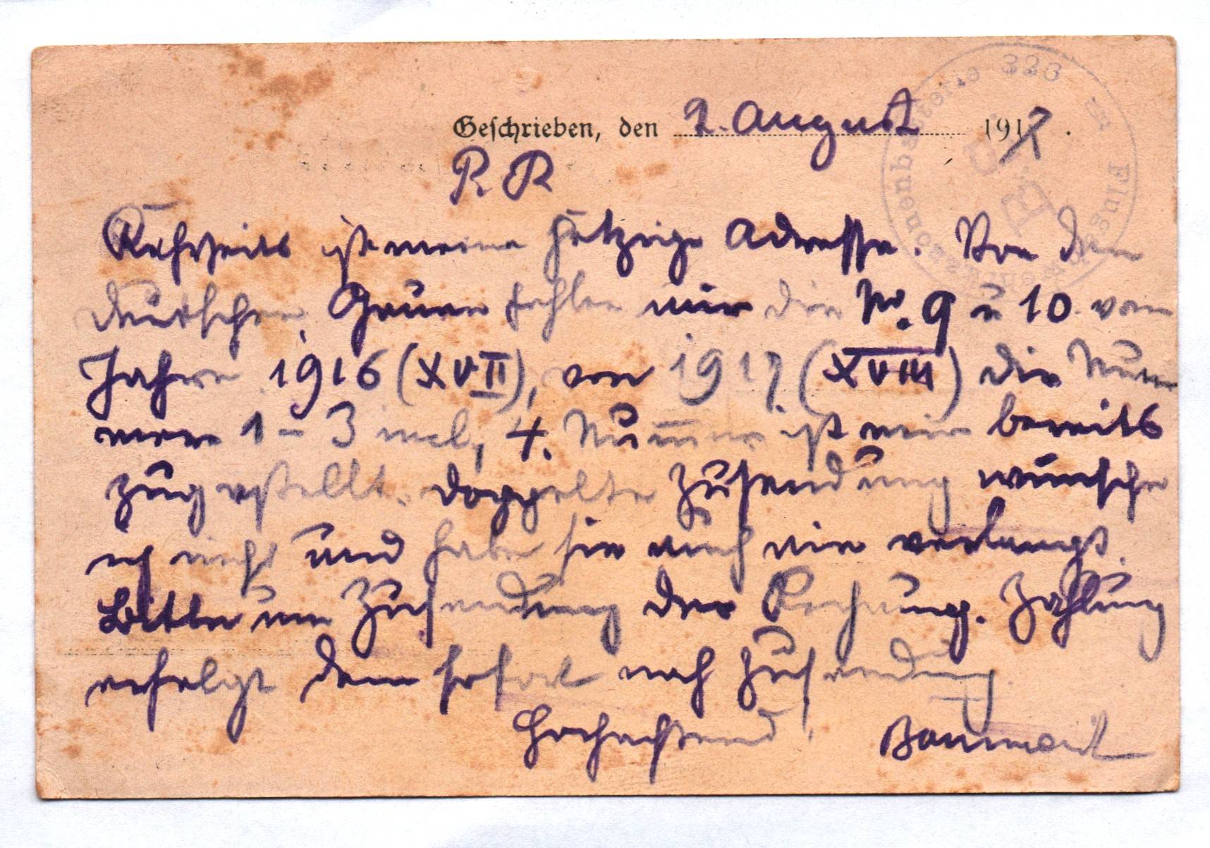 Feldpostkarte Flugabwehr Kanonen Batterie 326 Stempel 1 Wk WW1 Feldpostkarte Flugabwehr Kanonen Batterie 326 Stempel 1 Wk WW1