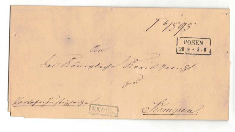 Brief Posen 1858 nach Kempen Poznan R2 