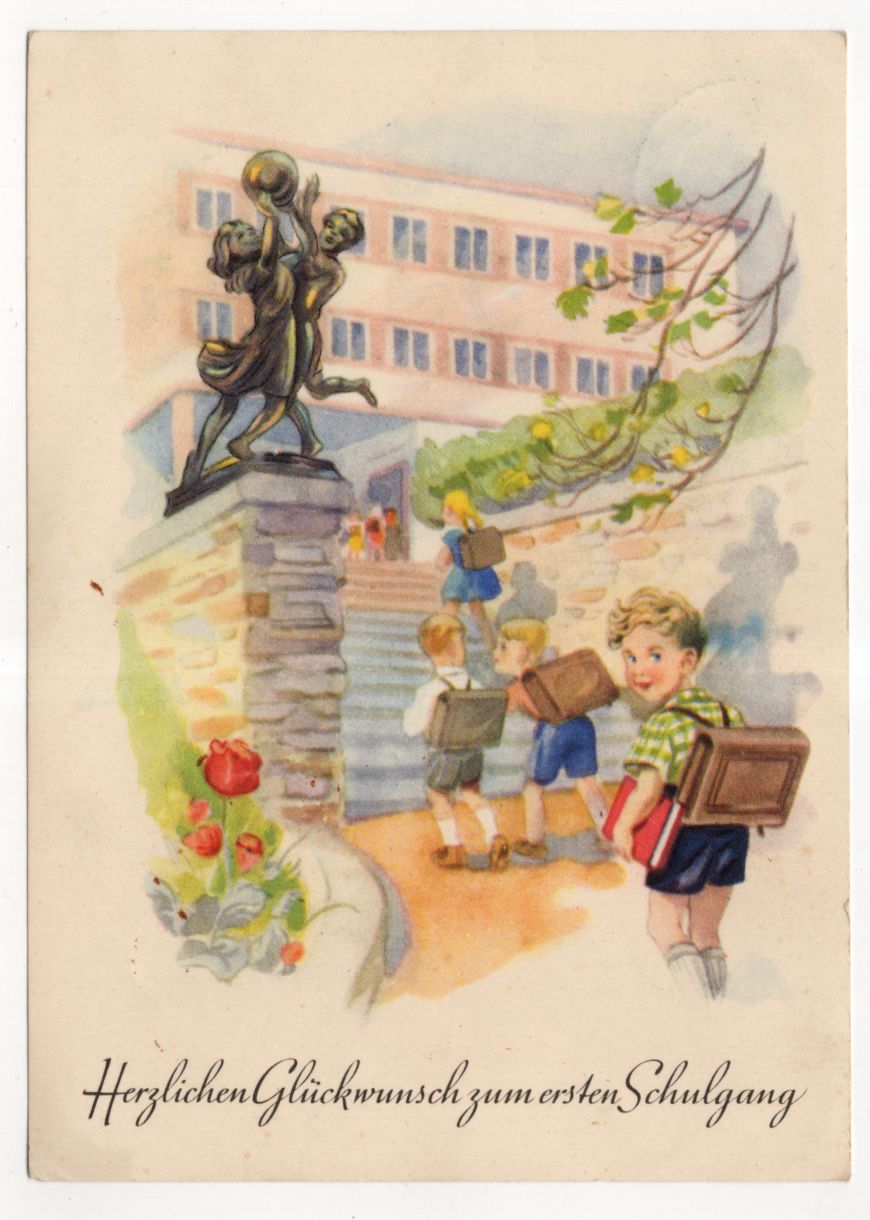 Künstler Ak Kinder gehen zur Schule 1959 Schulanfang 
