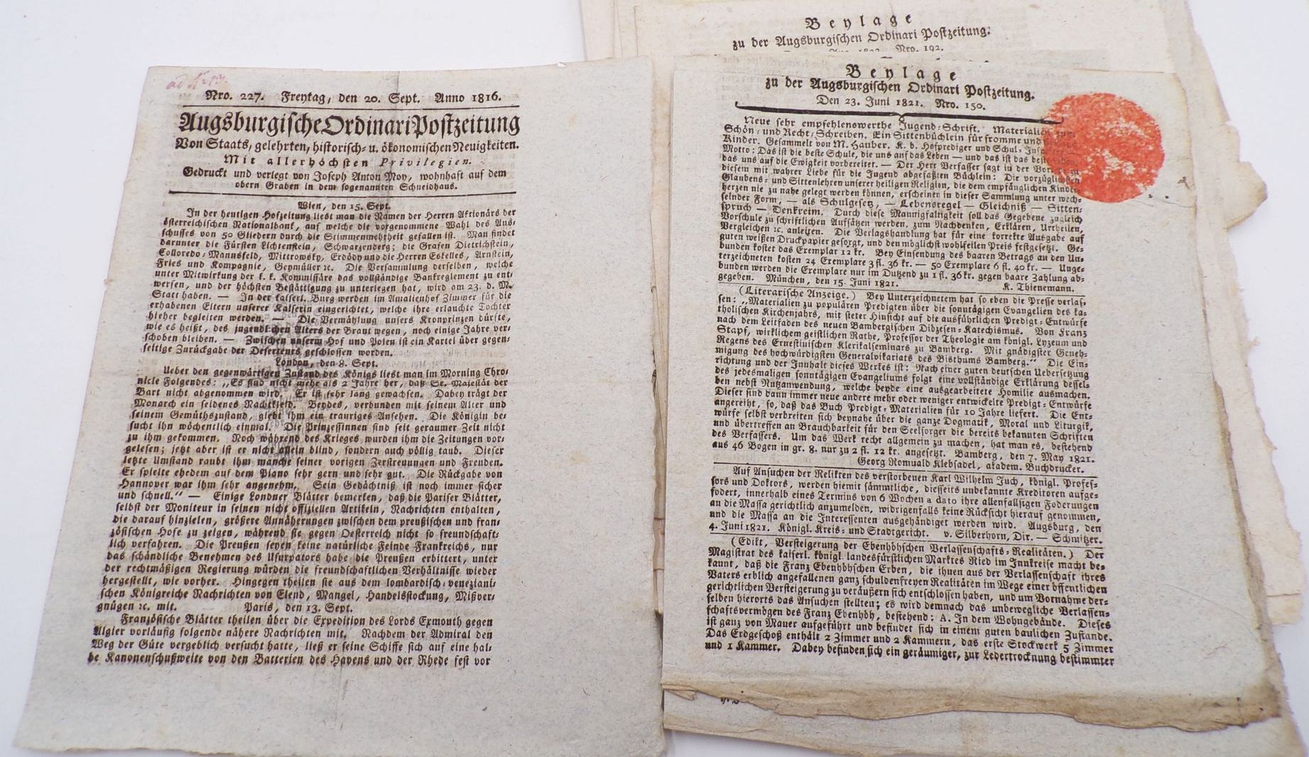 Augsburg Zeitungen ab 1816 bis 1856